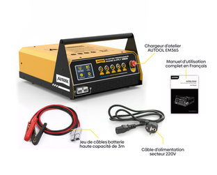 Pack complet avec le chargeur d atelier Autool EM365 et ses accessoires de connexion