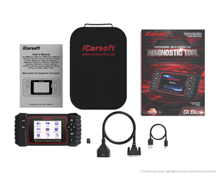 Pack complet de la valise de diagnostic multimarque iCarsoft CR Elite avec sa housse et ses câbles