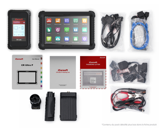 Pack complet de la valise de diagnostic multimarque iCarsoft CR Ultra P avec ses câbles et adaptateurs