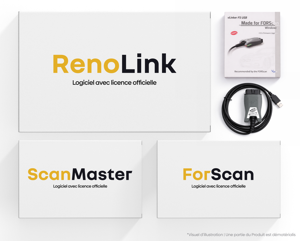 Pack de logiciels officiels RenoLink ScanMaster et ForScan avec boitier Vgate vLinker FS USB
