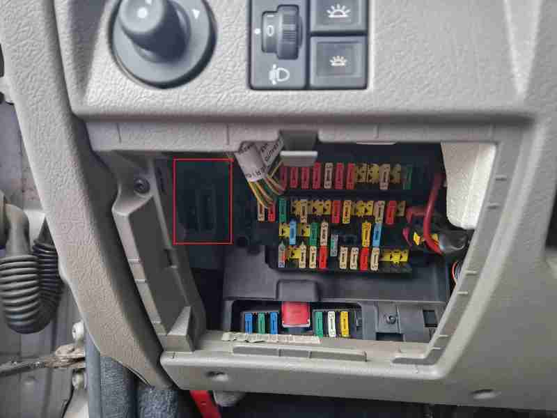 Emplacement de la prise OBD2 encadrée en rouge sur une Citroën Xsara Picasso
