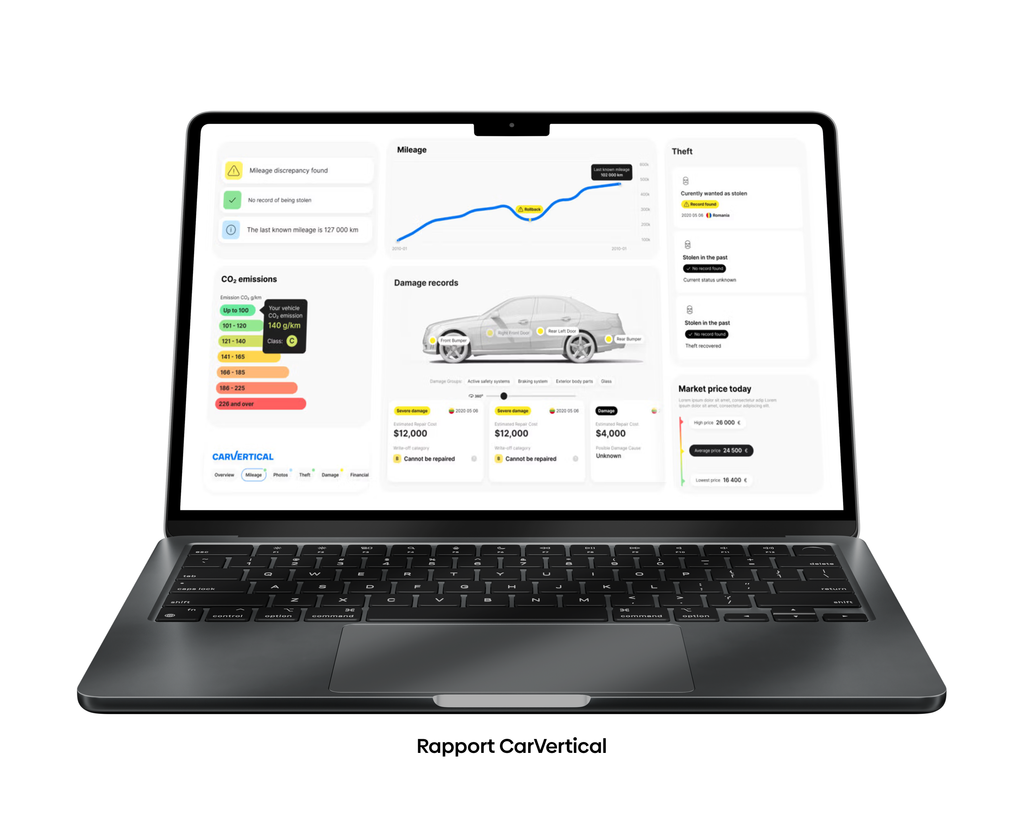 Visualisation d un rapport d historique de voiture d occasion carVertical sur un ordinateur portable