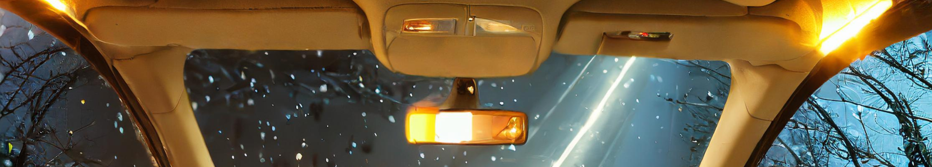 Eclairage du plafonnier et retroviseur interieur d une voiture de nuit