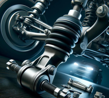Gros plan sur un systeme de suspension automobile et un cardan de transmission
