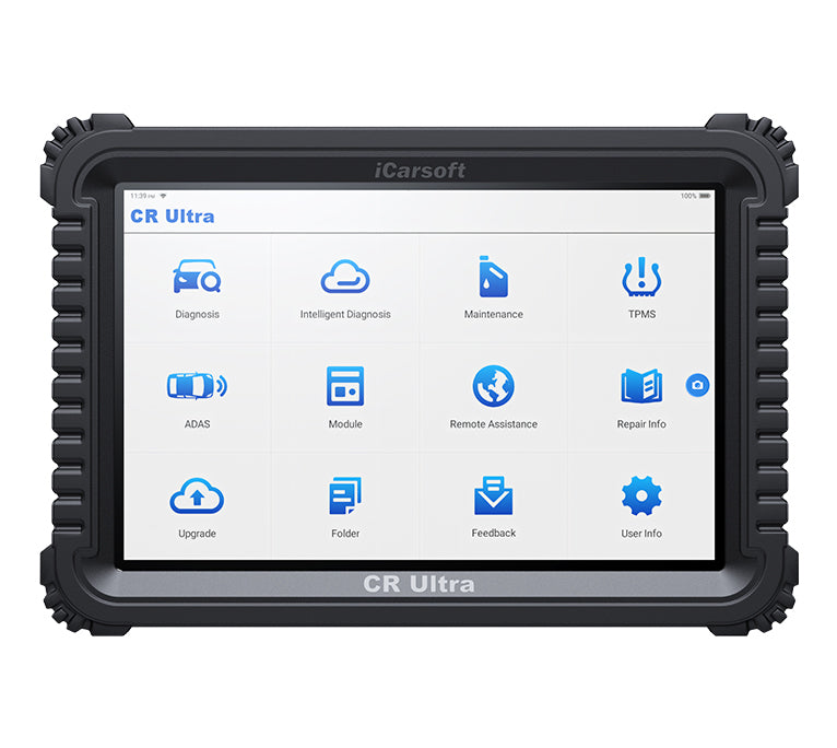 Ecran de la valise de diagnostic professionnel iCarsoft CR Ultra avec son menu
