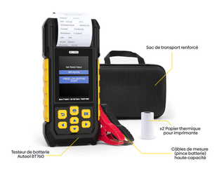 Testeur de batterie Autool BT760 avec sac de transport pince et rouleaux de papier thermique