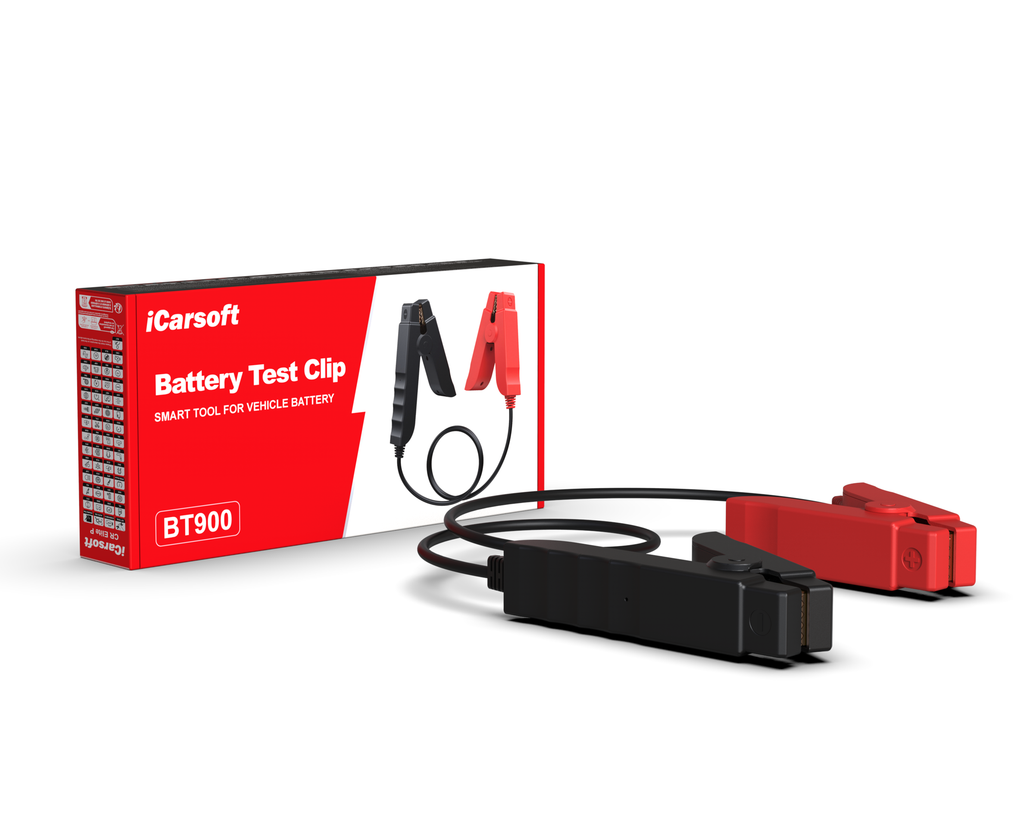 Testeur de batterie intelligent iCarsoft BT900 avec ses pinces rouge et noire