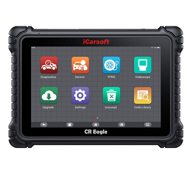 Tablette de diagnostic automobile multimarque iCarsoft CR Eagle affichant ses fonctions