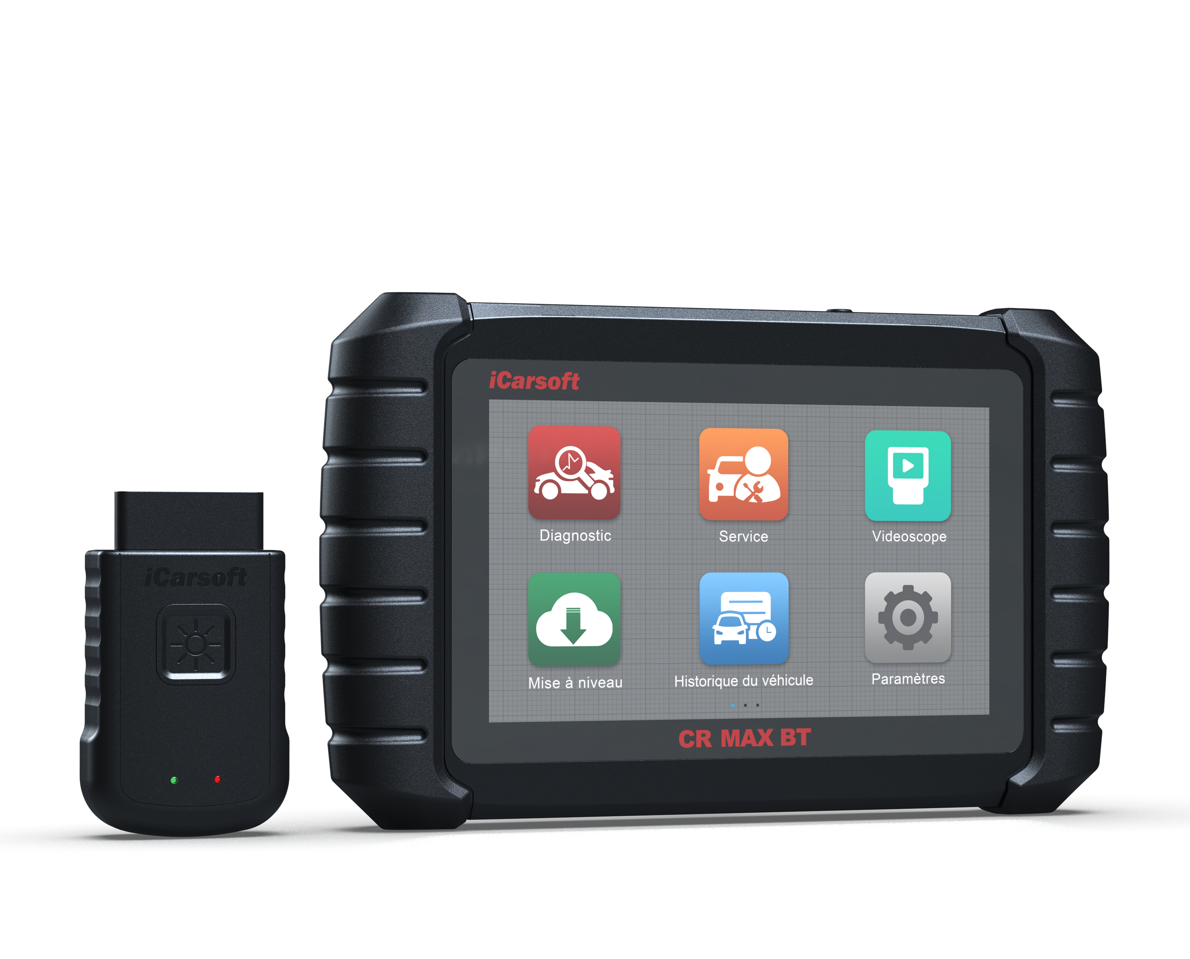 Valise de diagnostic multimarques iCarsoft CR Max BT avec sa prise OBD2 sans fil