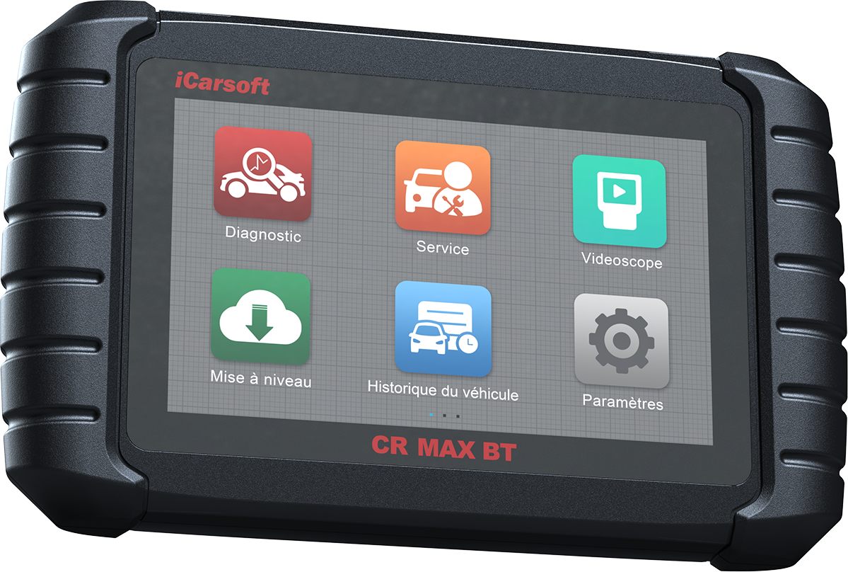 Tablette de diagnostic multimarque iCarsoft CR Max BT avec menu principal en francais