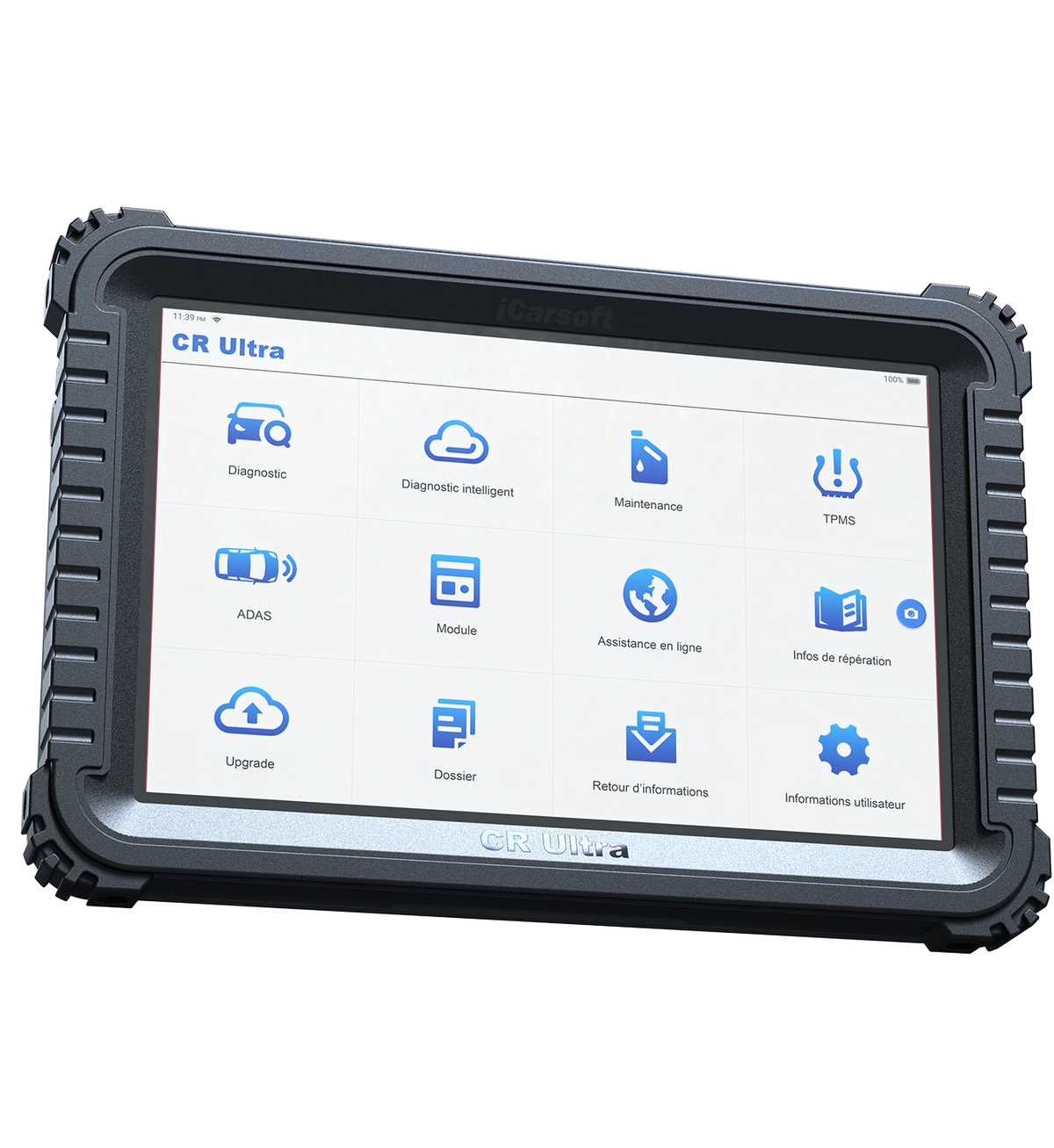 Tablette de diagnostic automobile multimarque iCarsoft CR Ultra avec son écran tactile de menu