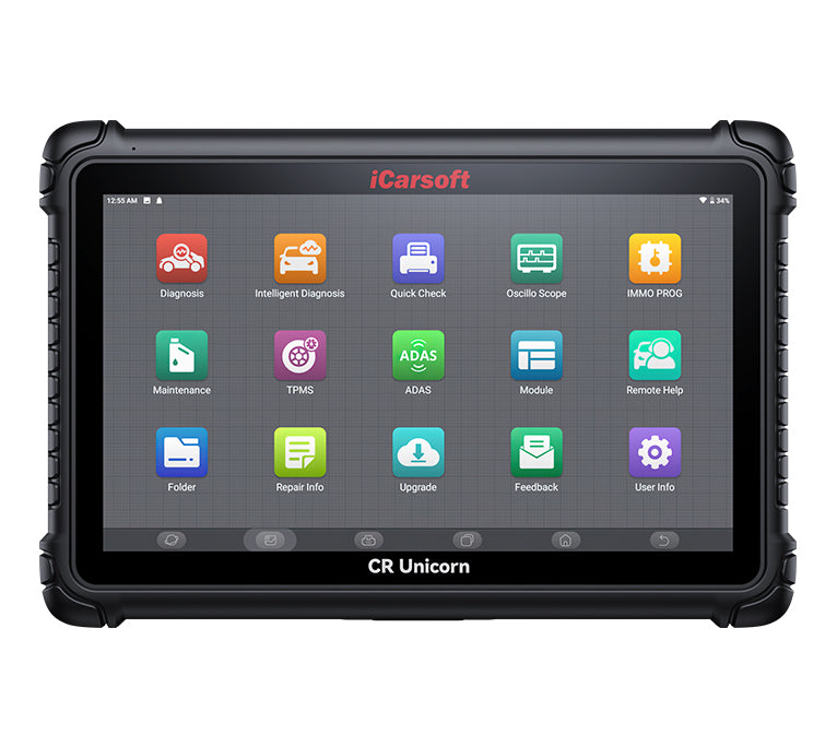 Tablette de diagnostic automobile multimarque iCarsoft CR Unicorn sur fond blanc