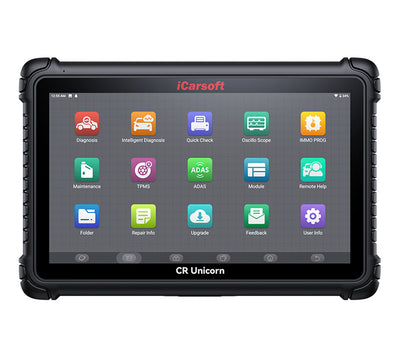 Tablette de diagnostic automobile multimarque iCarsoft CR Unicorn sur fond blanc