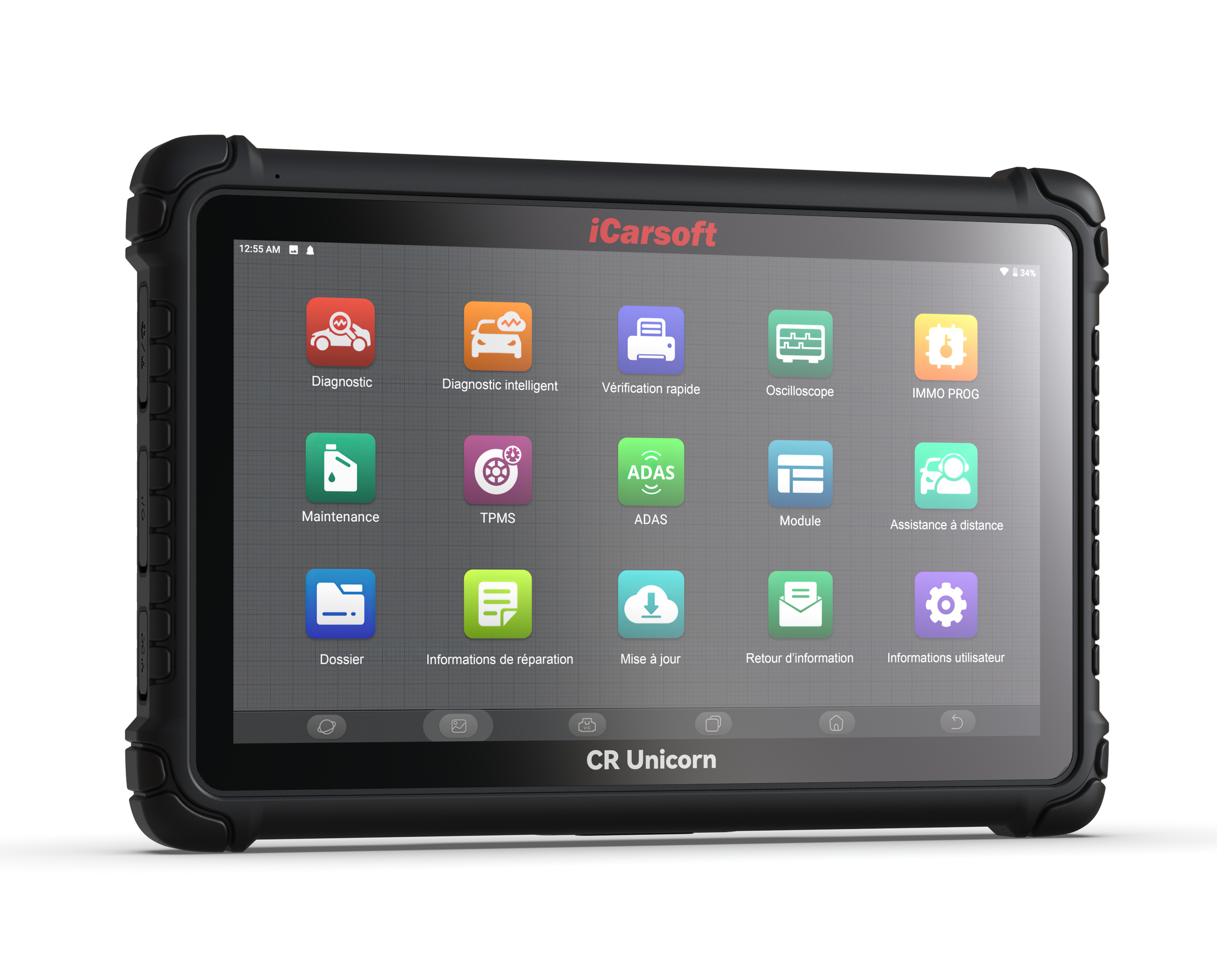 Tablette de diagnostic automobile multimarque iCarsoft CR Unicorn sur fond blanc