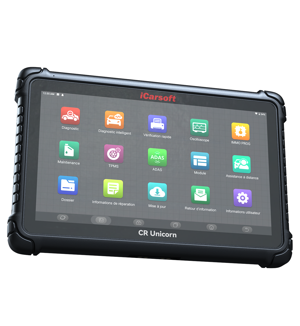 Tablette de diagnostic automobile multimarque iCarsoft CR Unicorn avec menu en francais