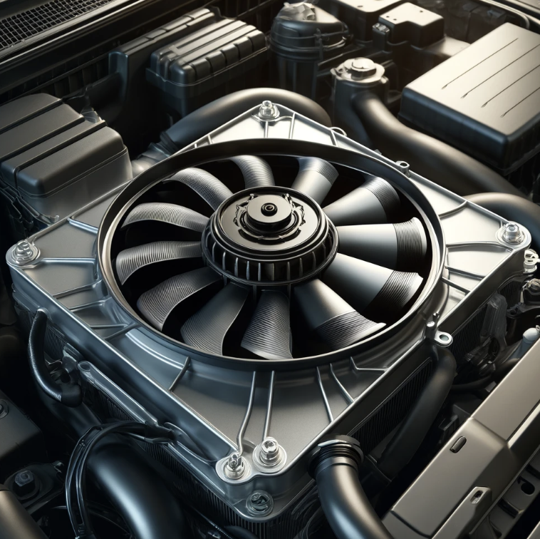 Gros plan sur un ventilateur de radiateur de moteur automobile